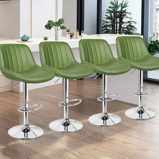 ALFORDSON 4x Bar Stools Gas Lift Leather Bar Chairs Kitchen Swivel Avocado Green