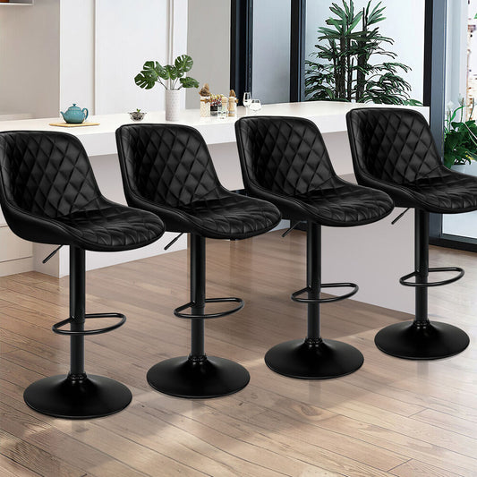 ALFORDSON 4x Bar Stools Gas Lift Leather Bar Chairs Kitchen Swivel ALL BLACK