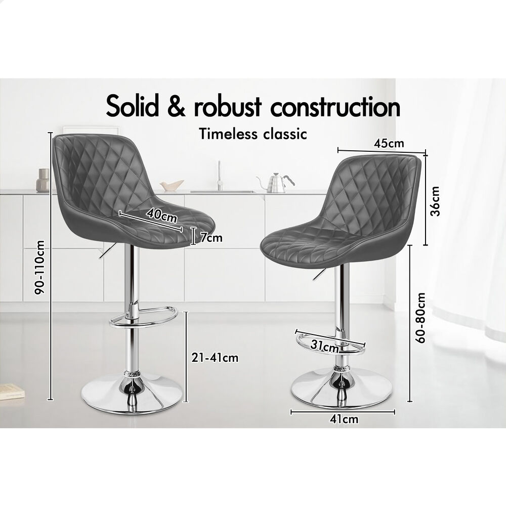 2x ALFORDSON Bar Stools Leather Stool Grey