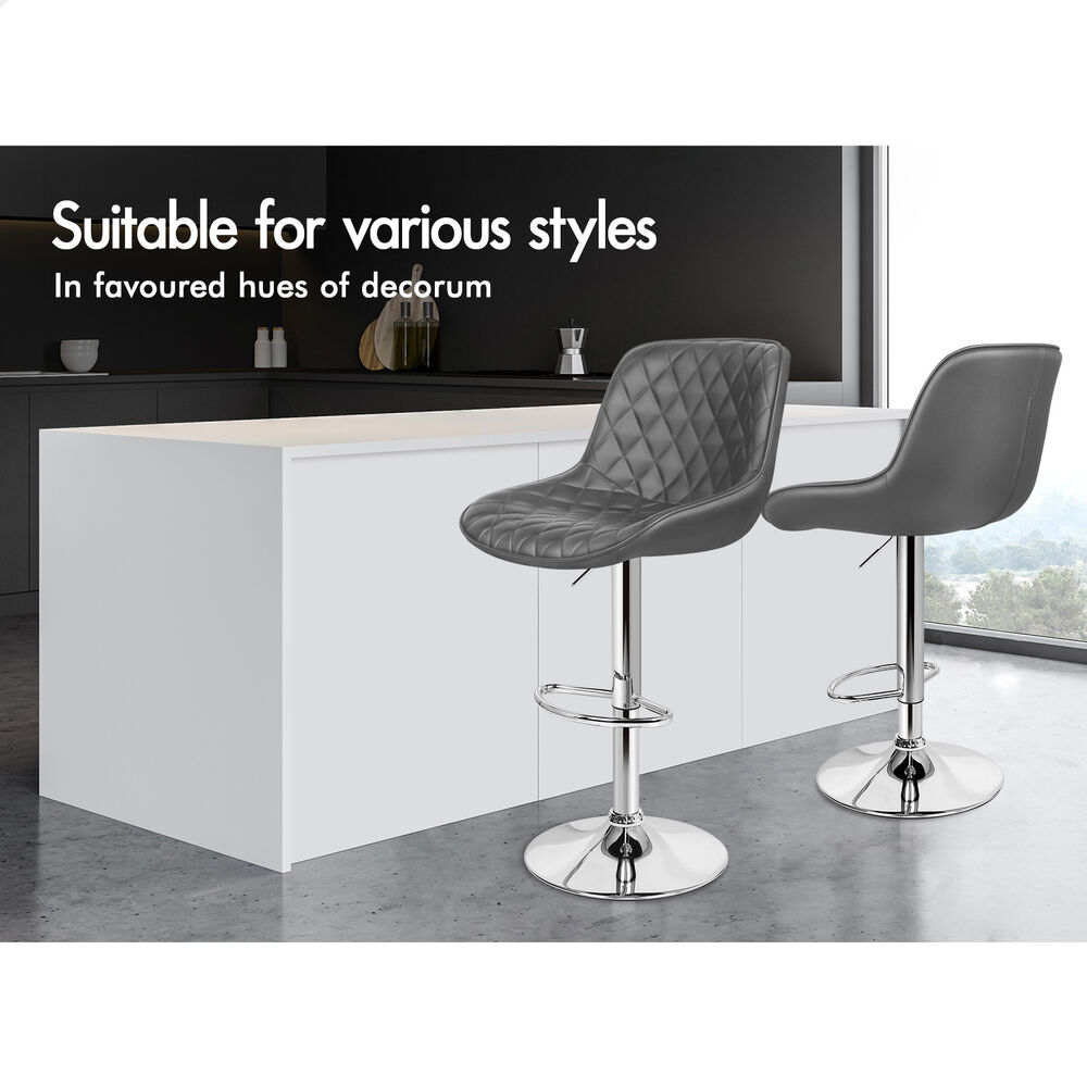 2x ALFORDSON Bar Stools Leather Stool Grey