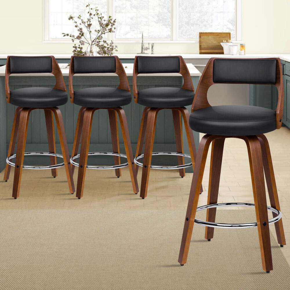 ALFORDSON 4x Bar Stools Swivel Chairs Kitchen Wooden Dining Chair Freddy BLACK