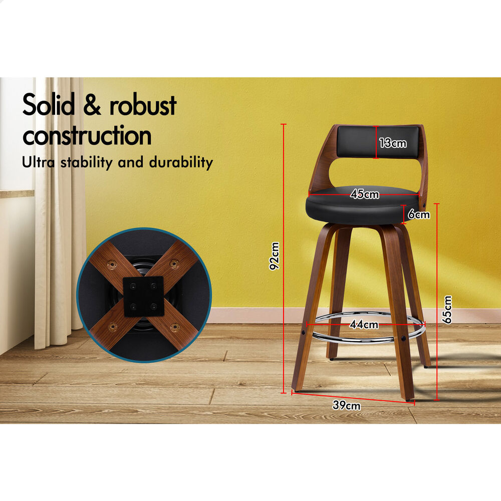 ALFORDSON 4x Bar Stools Swivel Chairs Kitchen Wooden Dining Chair Freddy BLACK