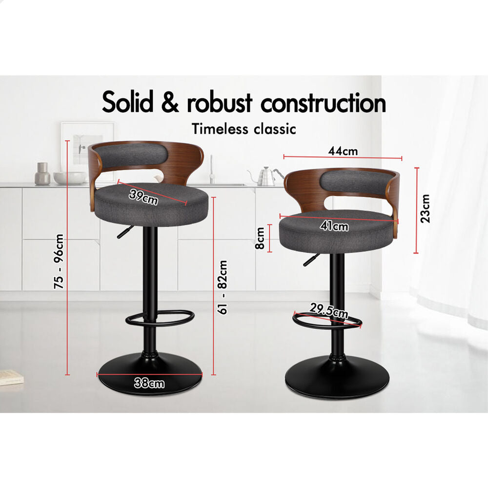 ALFORDSON 2x Bar Stools Reno Fabric Grey