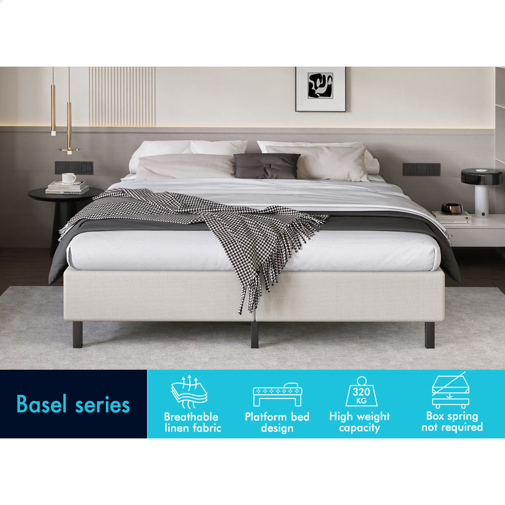 ALFORDSON Bed Frame Double Size Mattress Base Foundation Beige Fabric BASEL