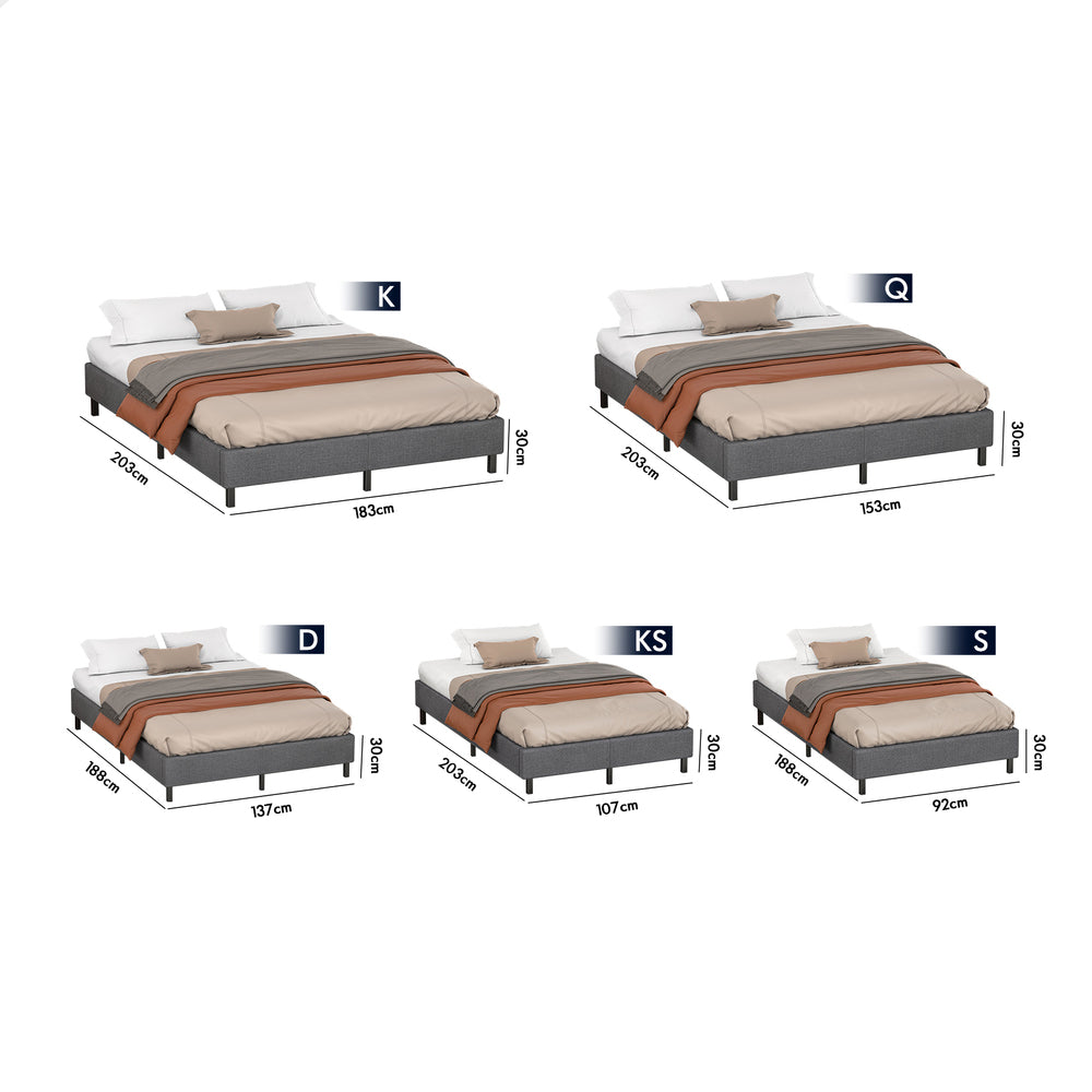 ALFORDSON Bed Frame Double Size Mattress Base Foundation Grey Fabric BASEL