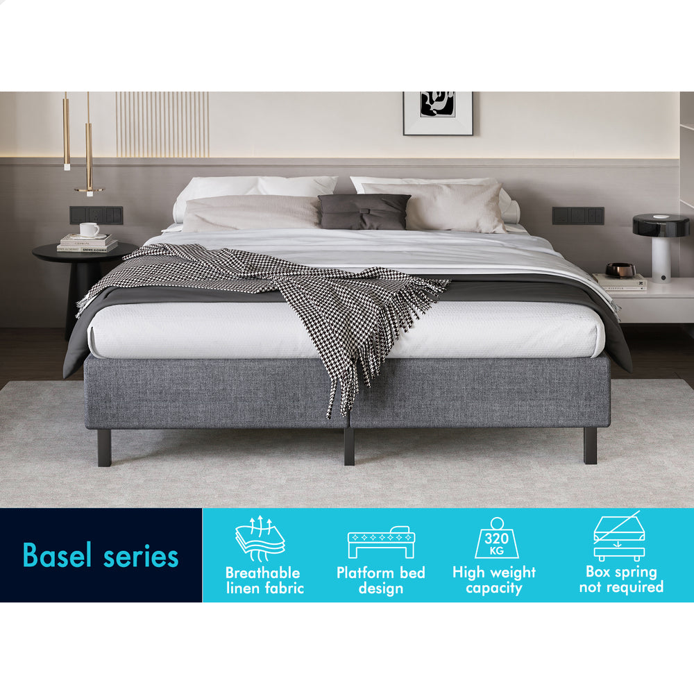 ALFORDSON Bed Frame Double Size Mattress Base Foundation Grey Fabric BASEL