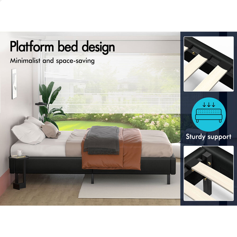 ALFORDSON Bed Frame King Size Mattress Base Foundation Black Leather BASEL