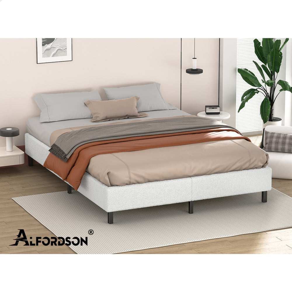 ALFORDSON Bed Frame King Size Mattress Base Foundation White Boucle BASEL