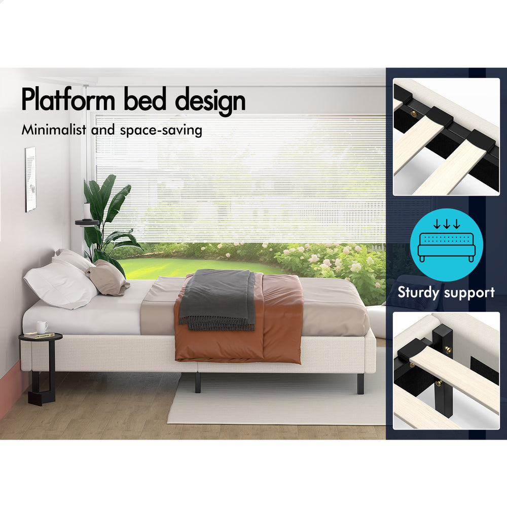 ALFORDSON Bed Frame King Size Mattress Base Foundation Beige Fabric BASEL