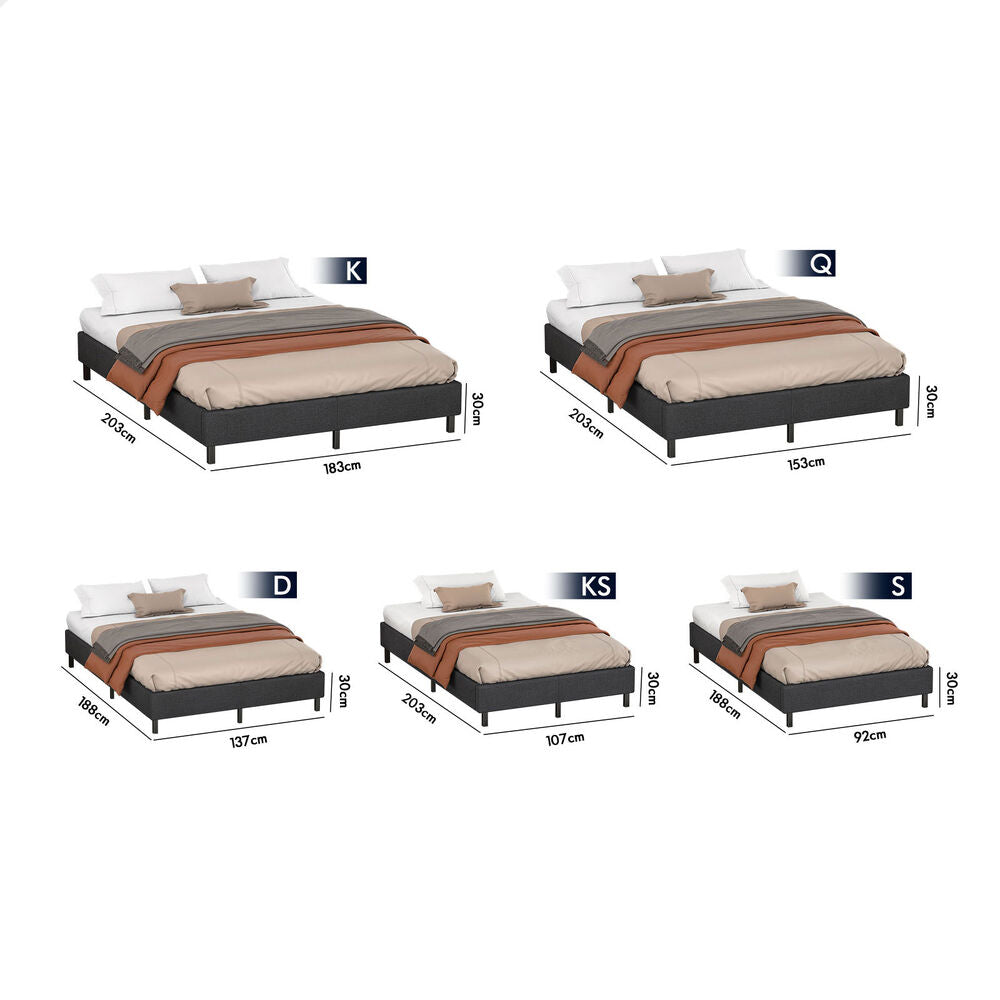 ALFORDSON Bed Frame King Size Mattress Base Foundation Charcoal Fabric BASEL