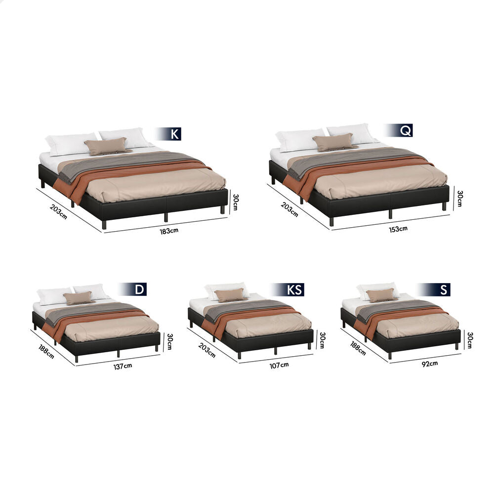 ALFORDSON Bed Frame King Single Mattress Base Foundation Black Leather BASEL