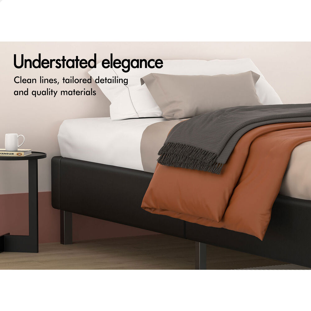 ALFORDSON Bed Frame King Single Mattress Base Foundation Black Leather BASEL
