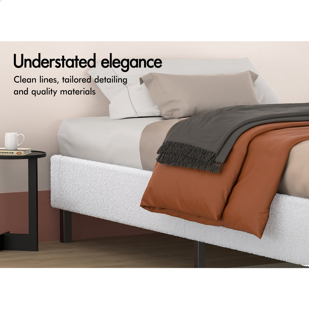 ALFORDSON Bed Frame King Single Mattress Base Foundation White Boucle BASEL