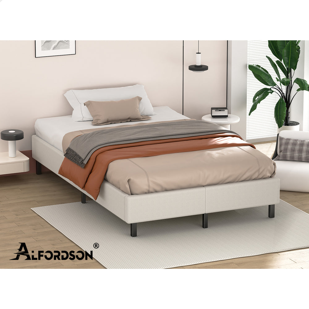 ALFORDSON Bed Frame King Single Mattress Base Foundation Beige Fabric BASEL