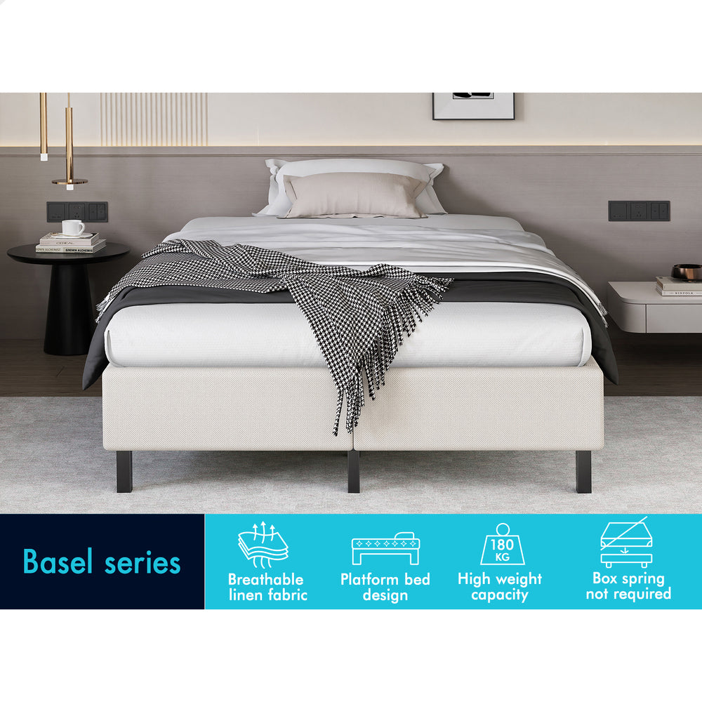 ALFORDSON Bed Frame King Single Mattress Base Foundation Beige Fabric BASEL