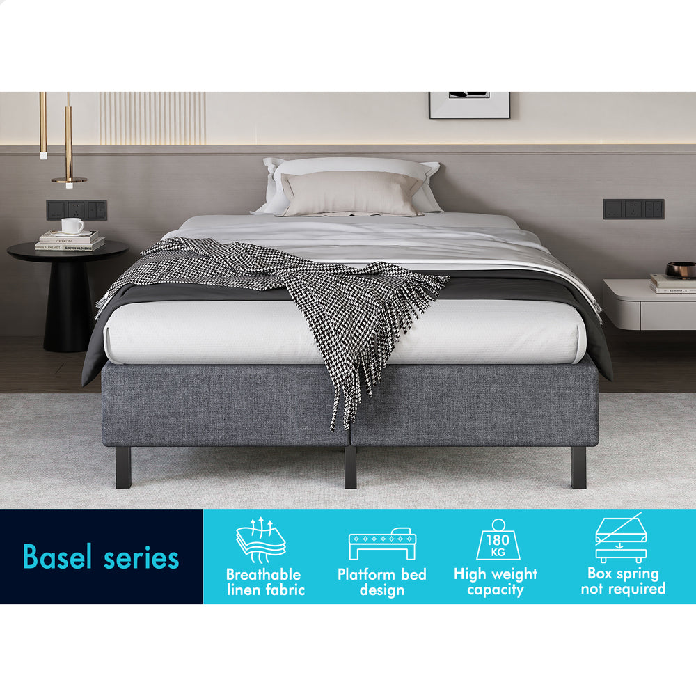 ALFORDSON Bed Frame King Single Mattress Base Foundation Grey Fabric BASEL