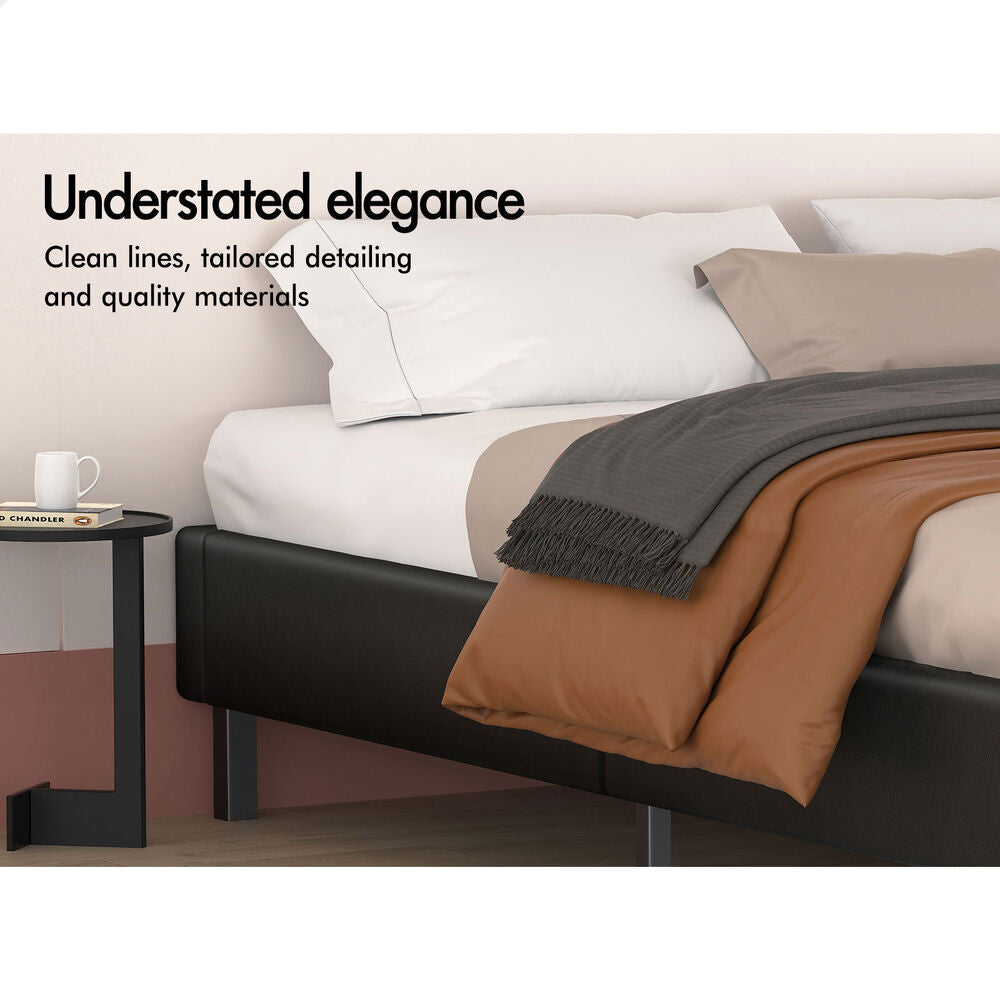 ALFORDSON Bed Frame Queen Size Mattress Base Foundation Black Leather BASEL