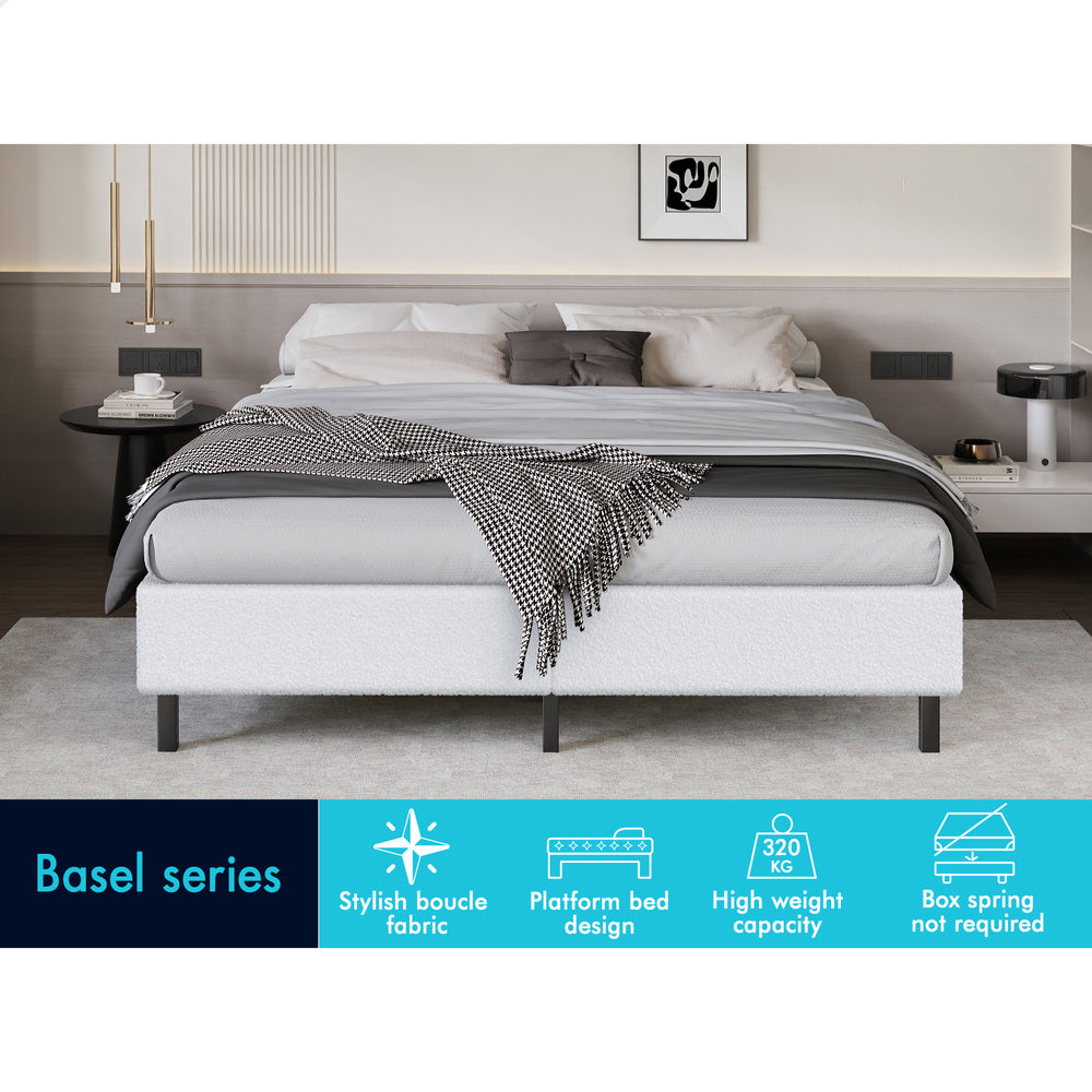 ALFORDSON Bed Frame Queen Size Mattress Base Foundation White Boucle BASEL