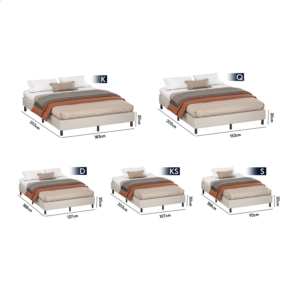 ALFORDSON Bed Frame Queen Size Mattress Base Foundation Beige Fabric BASEL