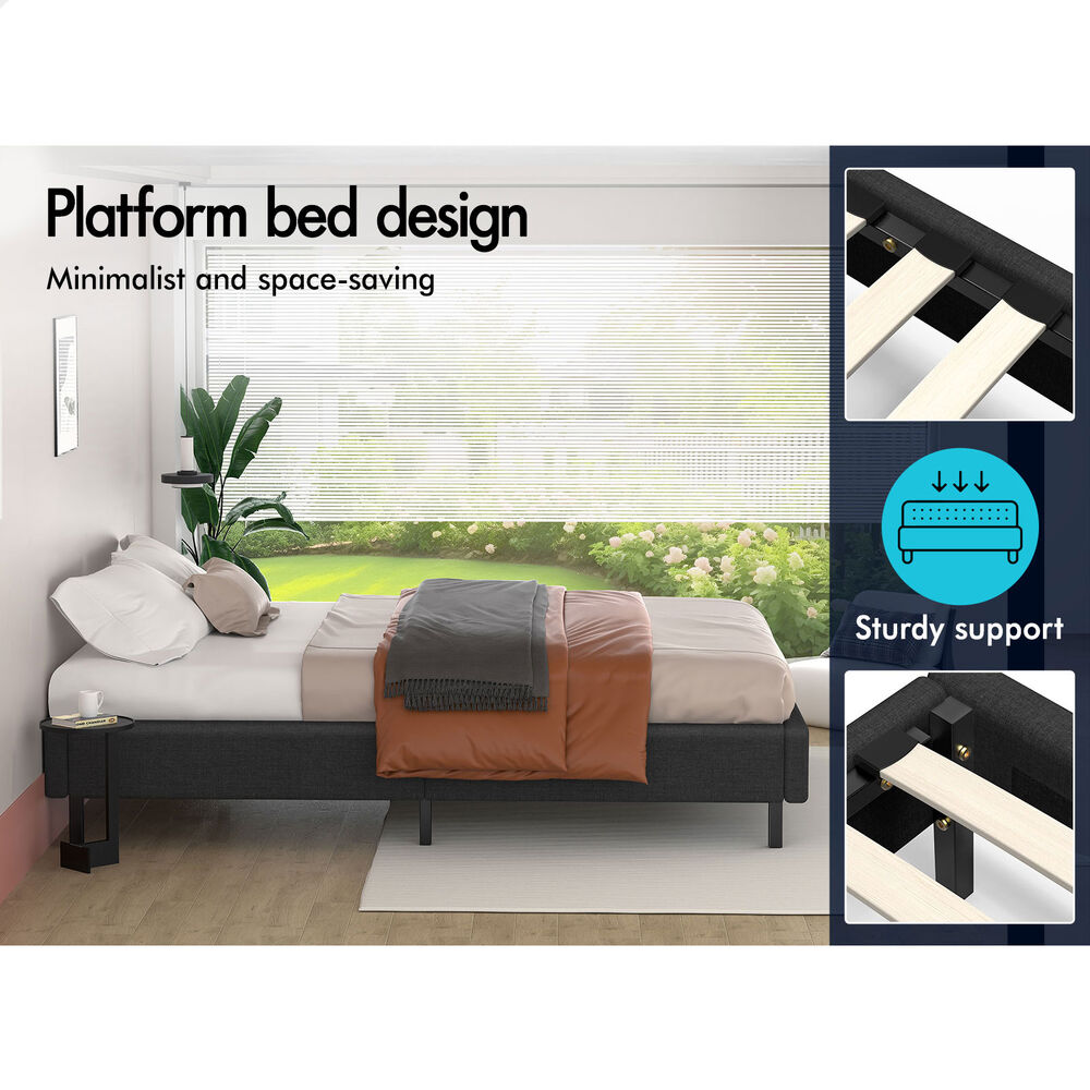ALFORDSON Bed Frame Queen Size Mattress Base Foundation Charcoal Fabric BASEL
