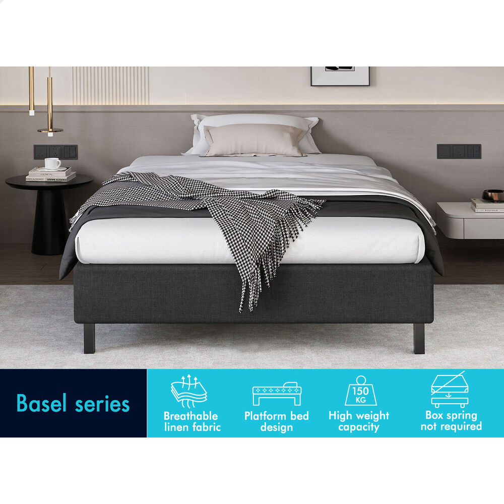 ALFORDSON Bed Frame Single Size Mattress Base Foundation Charcoal Fabric BASEL
