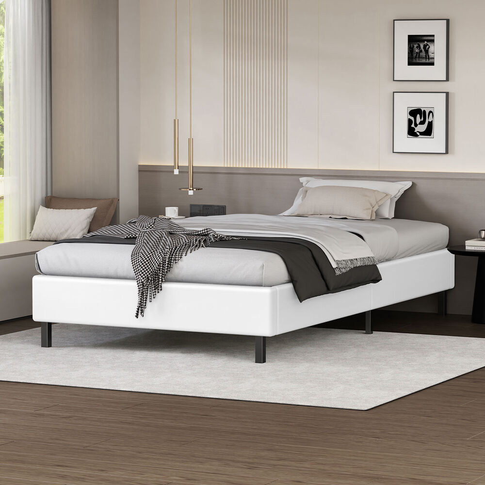 ALFORDSON Bed Frame Single Size Mattress Base Foundation White Leather BASEL