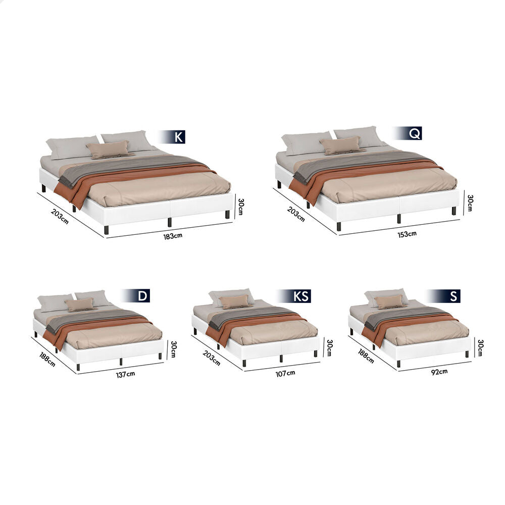 ALFORDSON Bed Frame Single Size Mattress Base Foundation White Leather BASEL