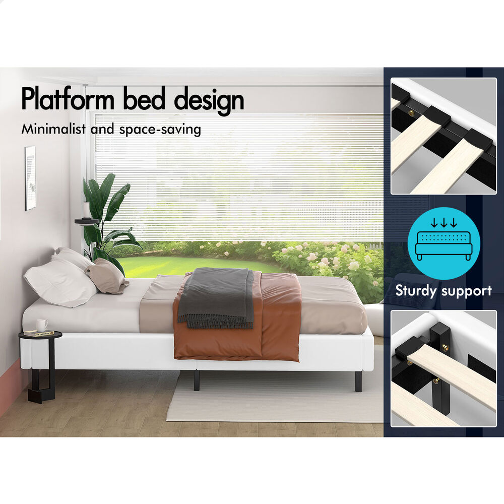 ALFORDSON Bed Frame Single Size Mattress Base Foundation White Leather BASEL