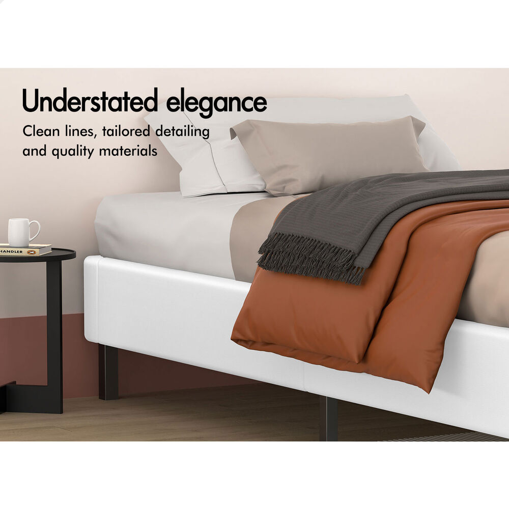 ALFORDSON Bed Frame Single Size Mattress Base Foundation White Leather BASEL