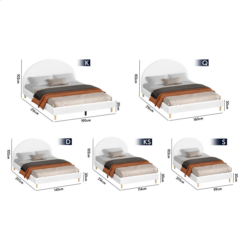 ALFORDSON Bed Frame Double Size Mattress Base Platform White Boucle CALLA