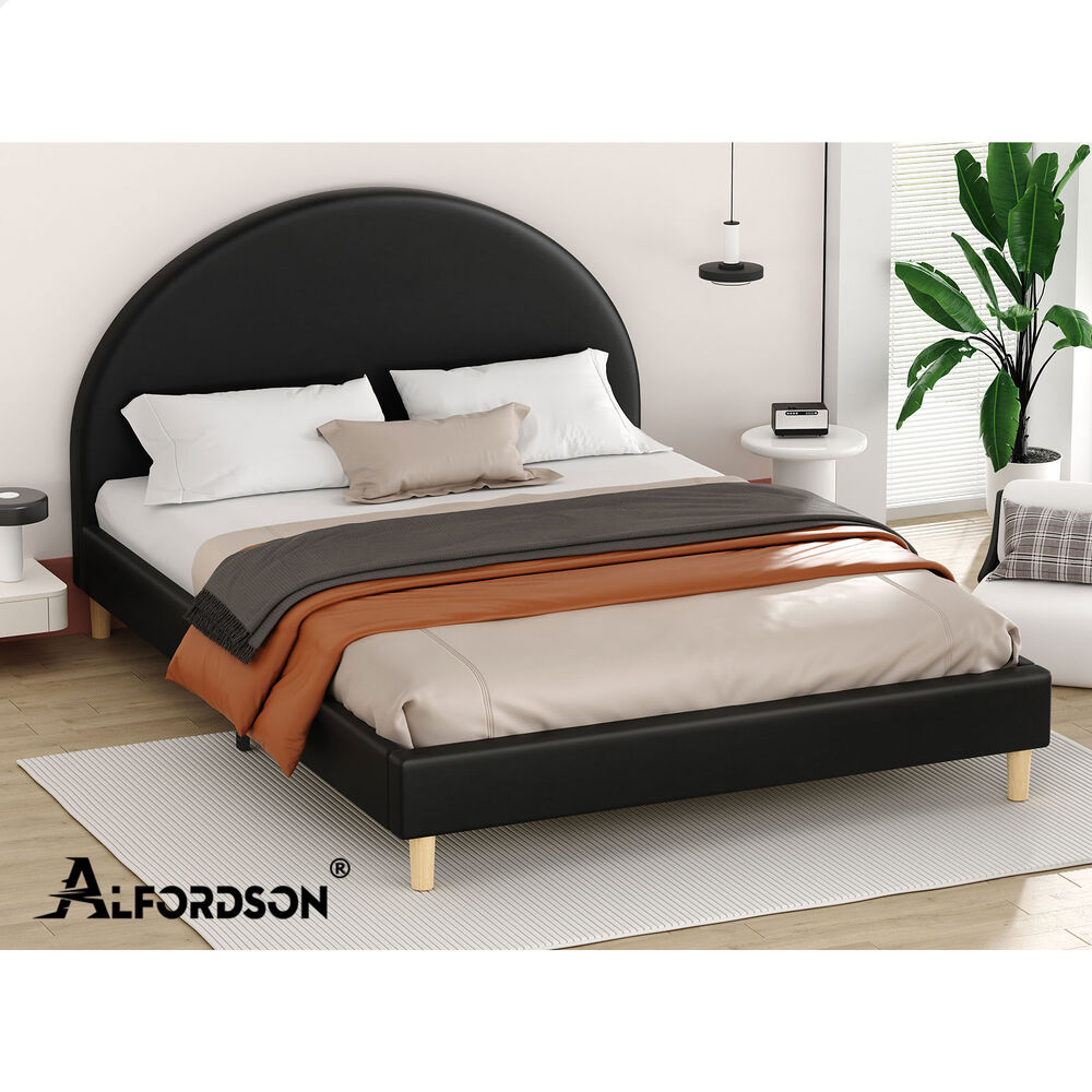 ALFORDSON Bed Frame Queen Size Mattress Base Platform Black Leather CALLA