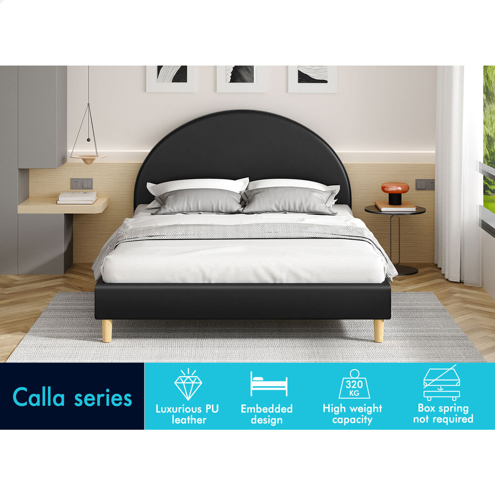 ALFORDSON Bed Frame Queen Size Mattress Base Platform Black Leather CALLA