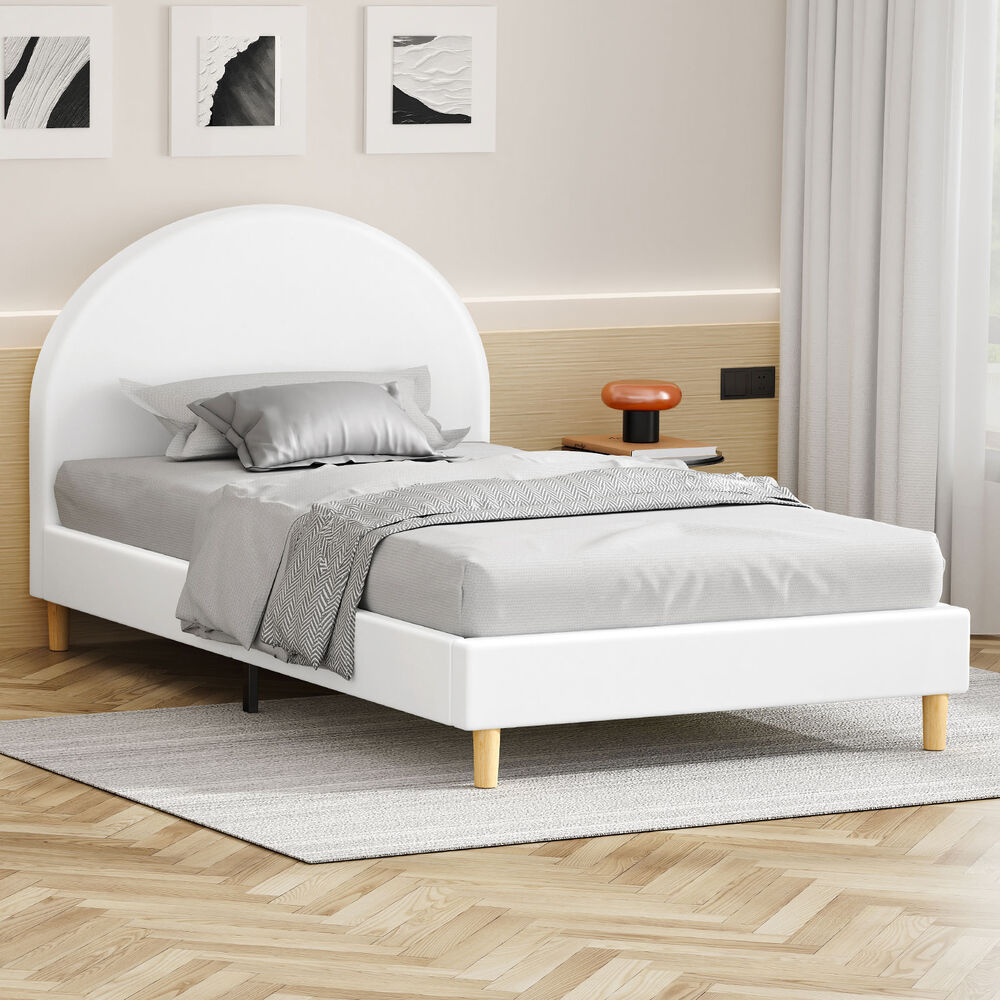 ALFORDSON Bed Frame Single Size Mattress Base Platform Leather White CALLA