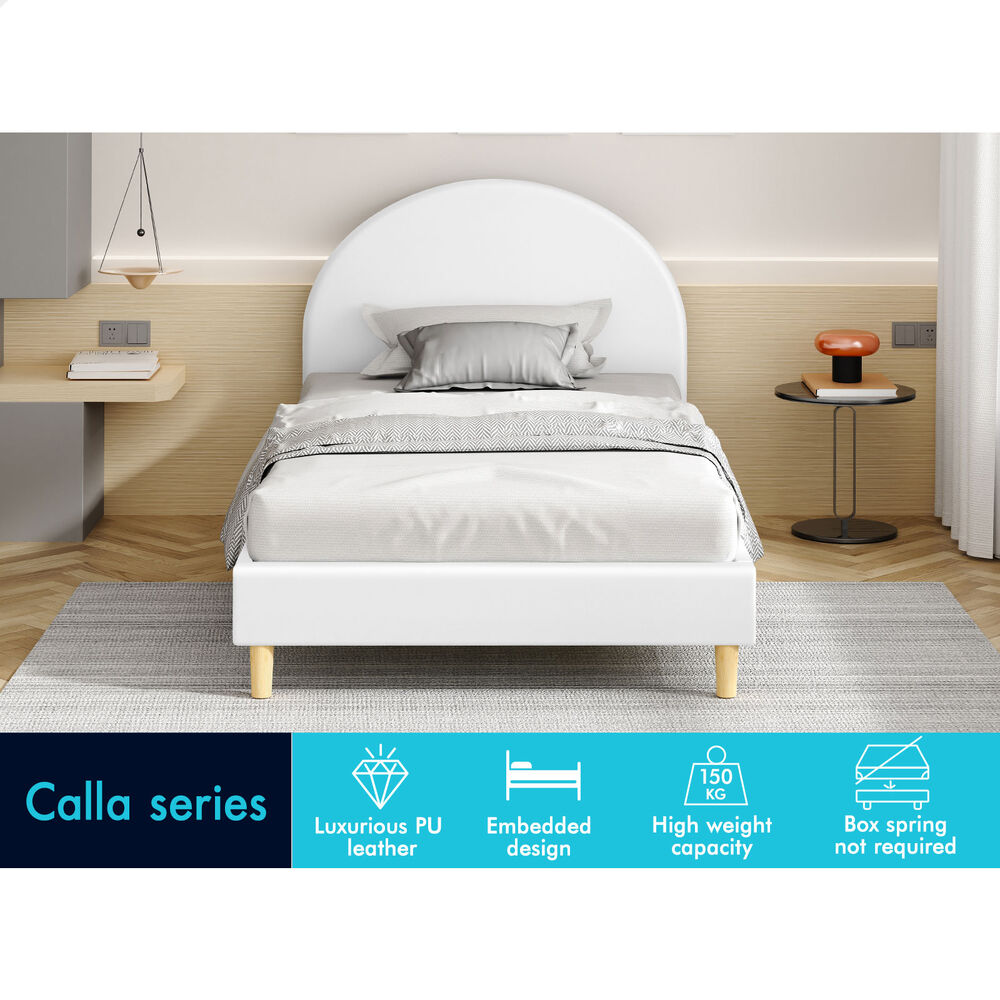 ALFORDSON Bed Frame Single Size Mattress Base Platform Leather White CALLA