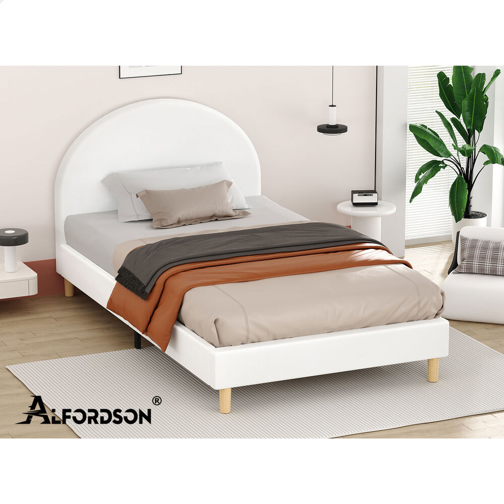 ALFORDSON Bed Frame Single Size Mattress Base Platform Leather White CALLA