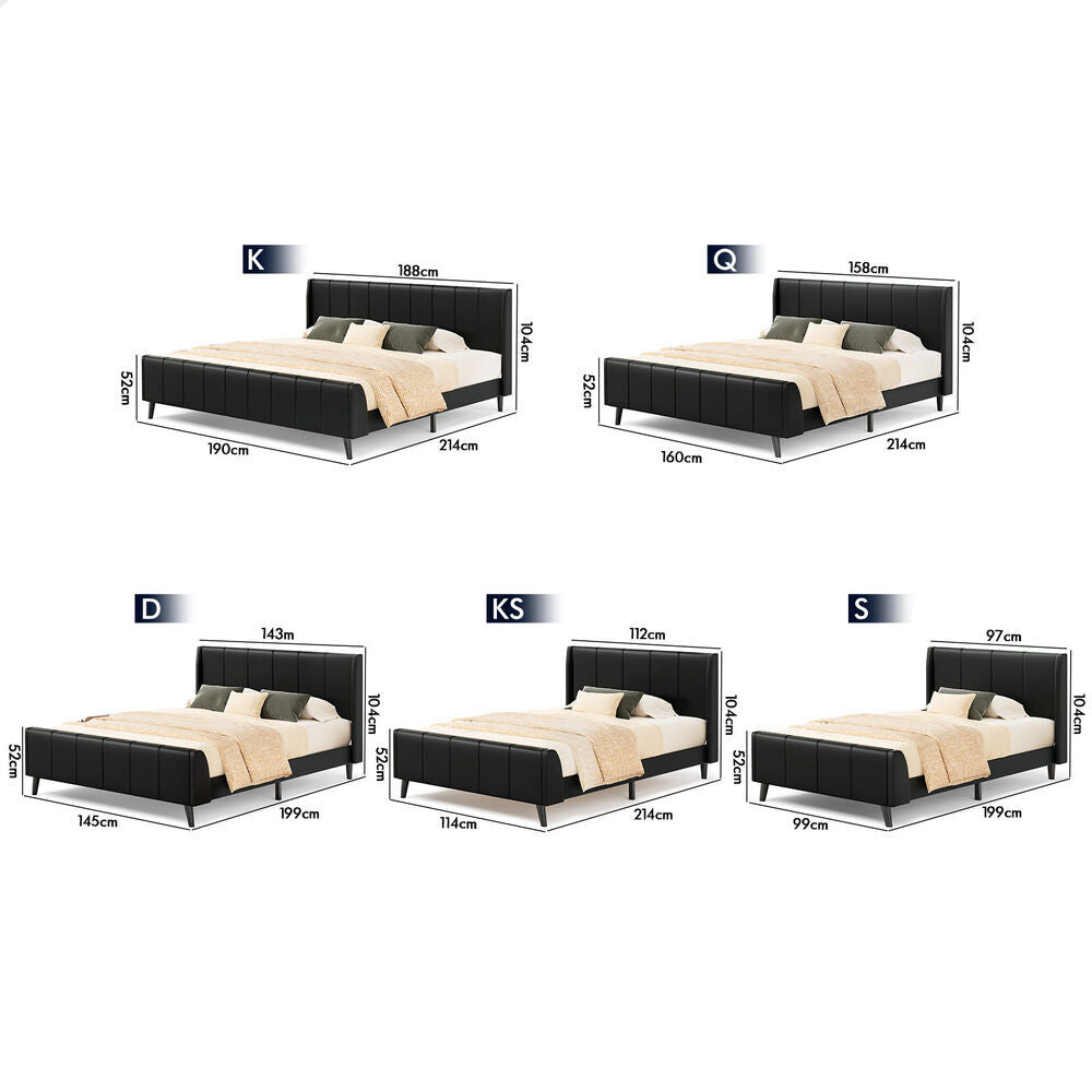 ALFORDSON Bed Frame Double Size Tufted Headboard Base Black Leather HUNDOLF