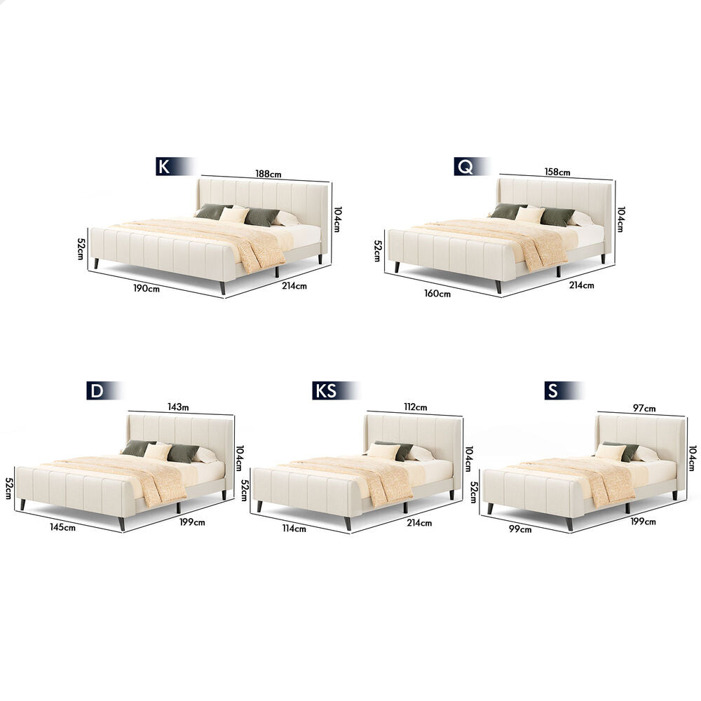 ALFORDSON Bed Frame King Single Tufted Headboard Base Beige Fabric HUNDOLF