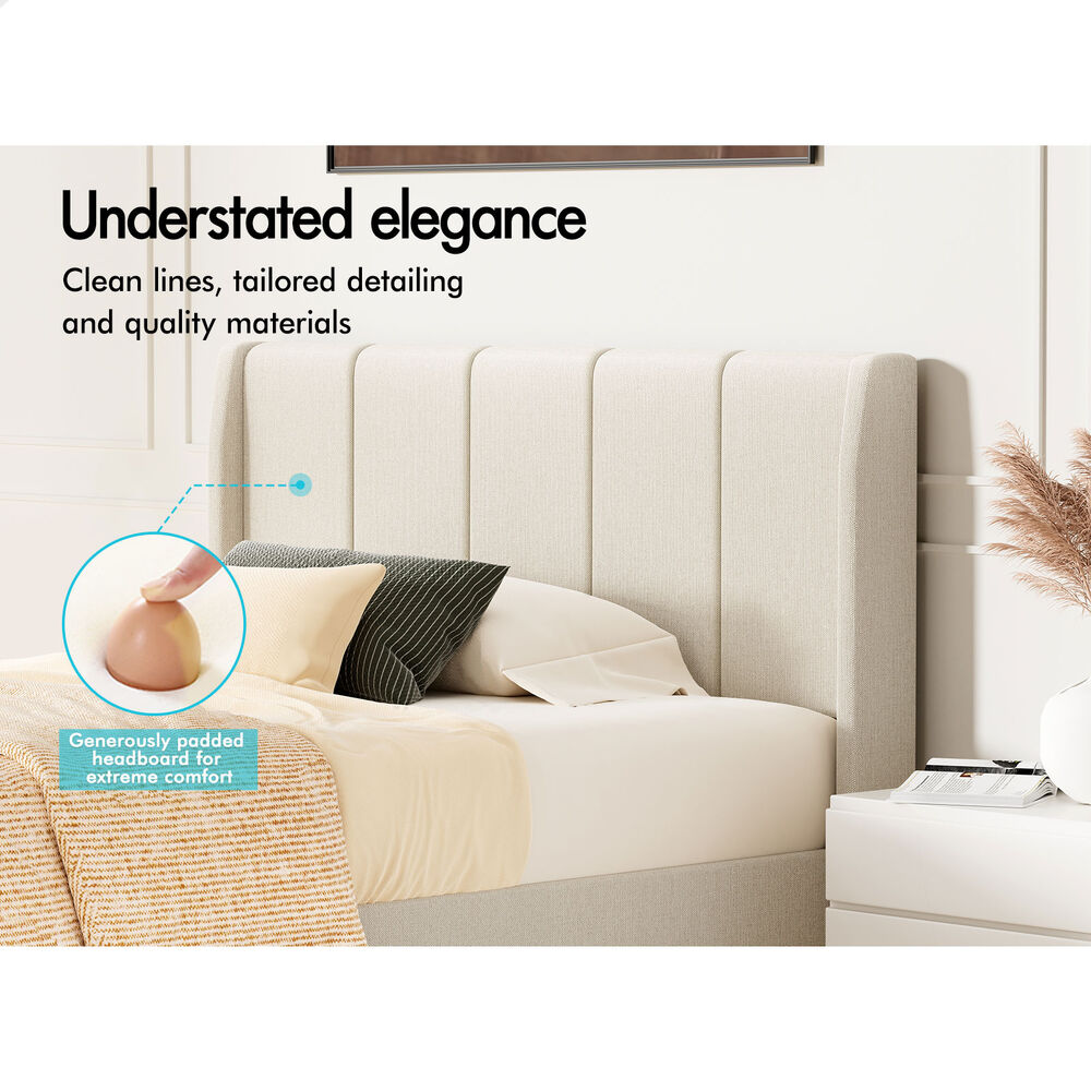 ALFORDSON Bed Frame King Single Tufted Headboard Base Beige Fabric HUNDOLF