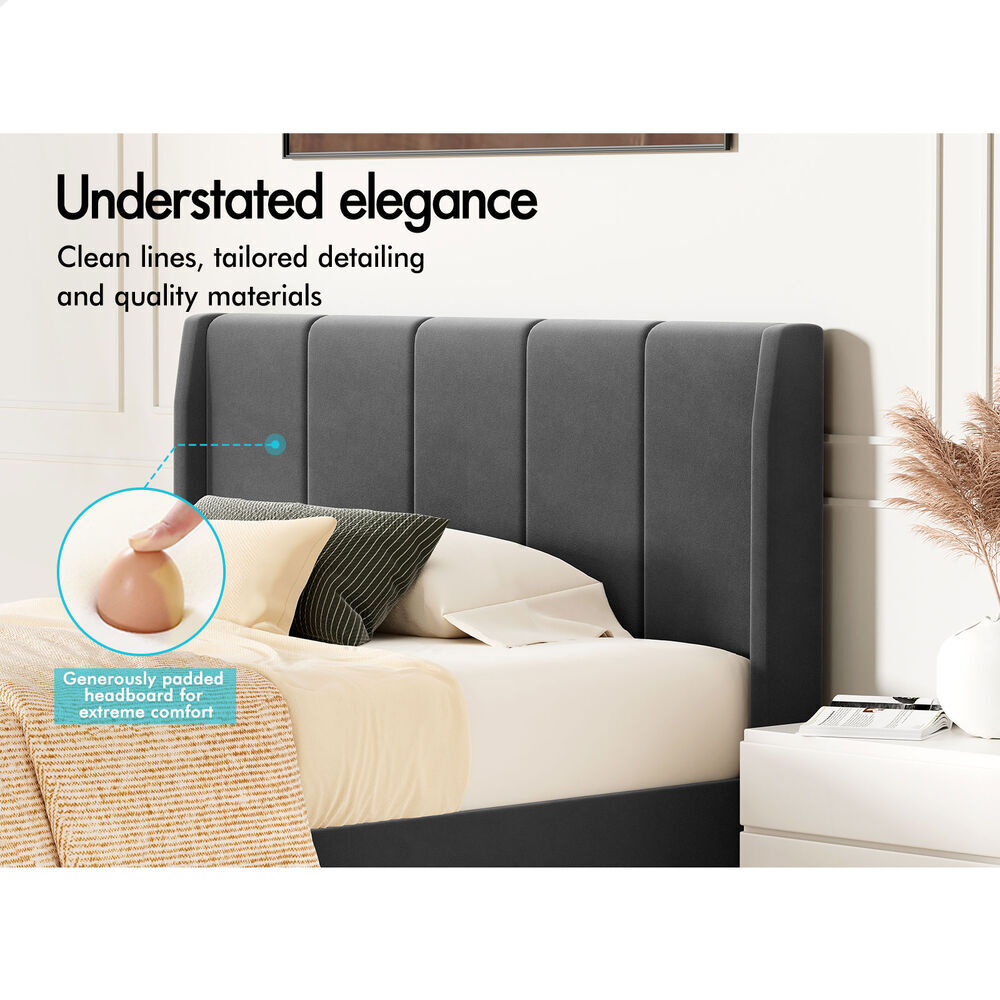 ALFORDSON Bed Frame King Single Tufted Headboard Base Grey Velvet HUNDOLF