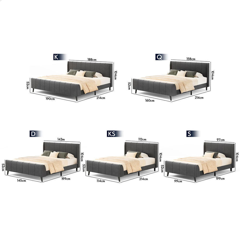 ALFORDSON Bed Frame King Single Tufted Headboard Base Grey Velvet HUNDOLF