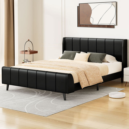 ALFORDSON Bed Frame Queen Size Tufted Headboard Base Black Leather HUNDOLF
