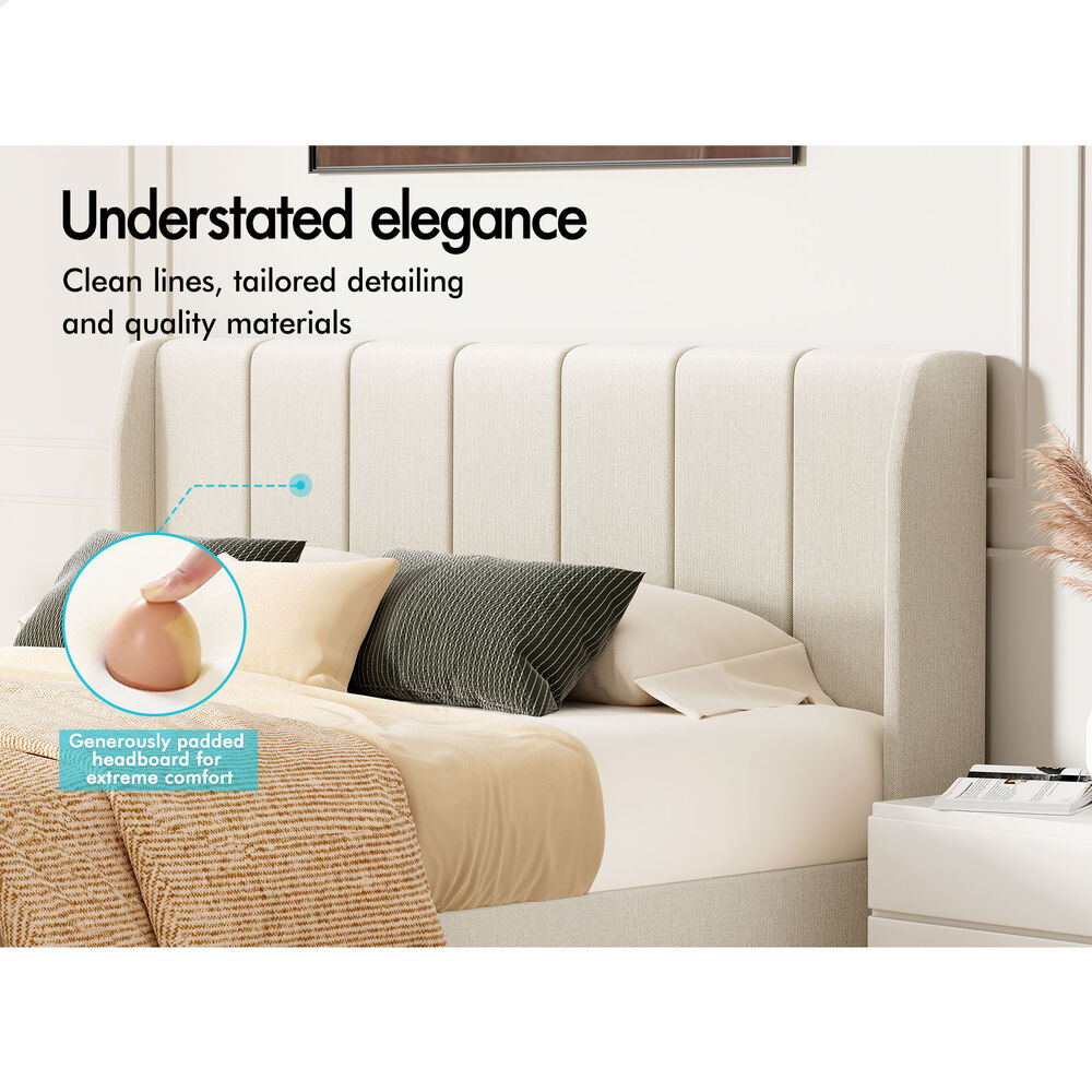 ALFORDSON Bed Frame Queen Size Tufted Headboard Base Beige Fabric HUNDOLF