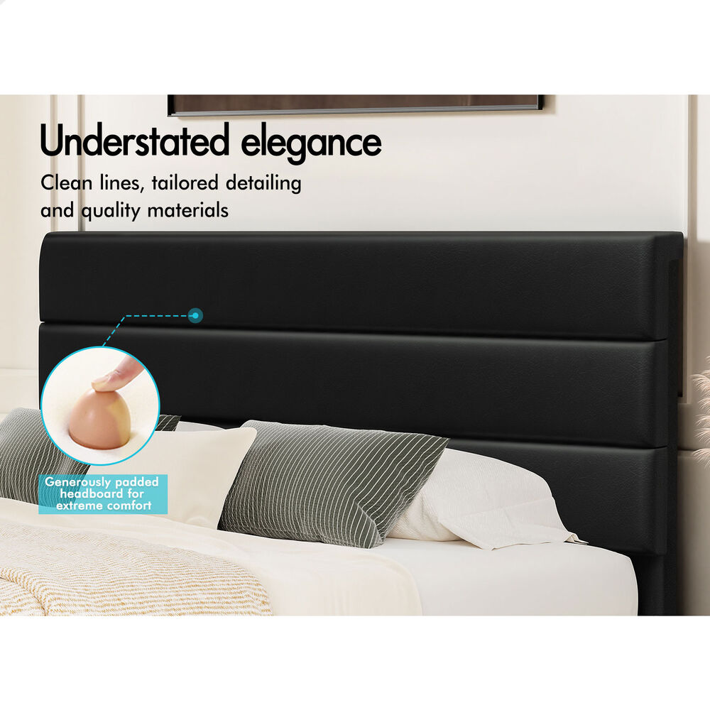 ALFORDSON Bed Frame Double Size Upholstered Platform Black Leather HARLENE