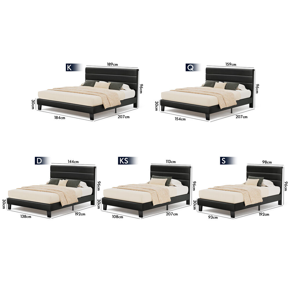 ALFORDSON Bed Frame Double Size Upholstered Platform Black Leather HARLENE