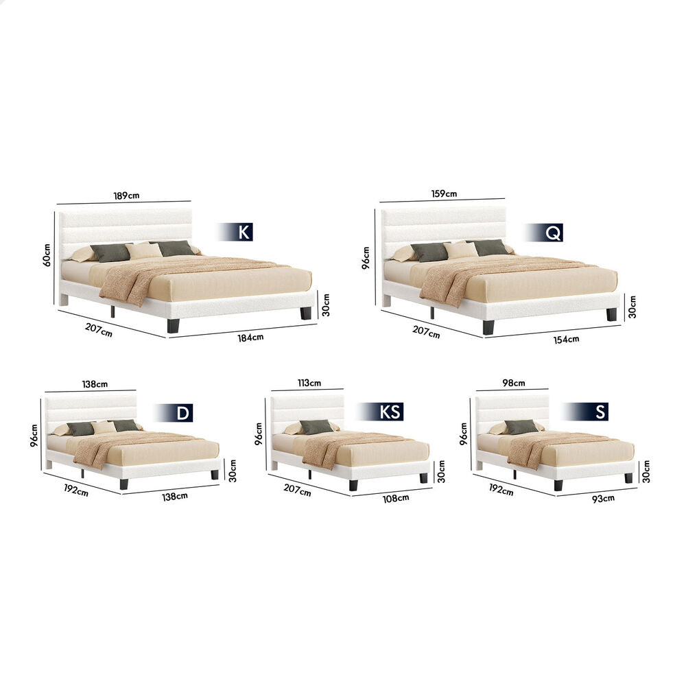 ALFORDSON Bed Frame Double Size Upholstered Platform White Boucle HARLENE