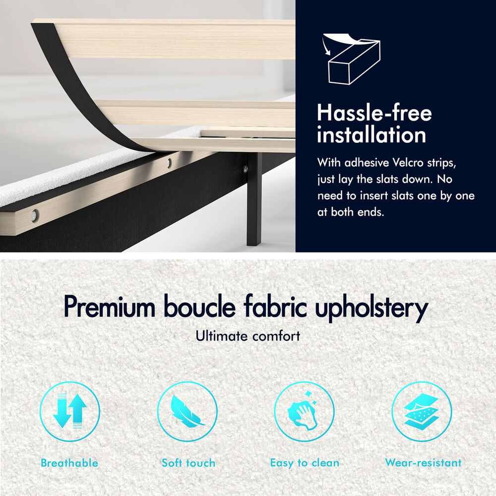 ALFORDSON Bed Frame Double Size Upholstered Platform White Boucle HARLENE