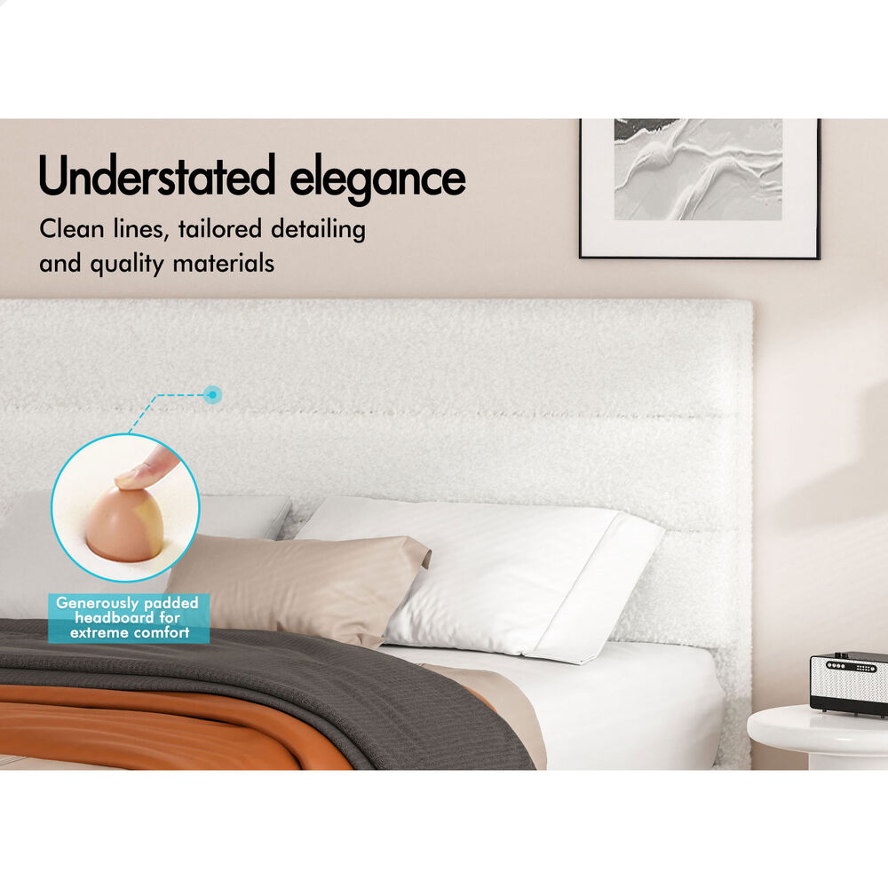 ALFORDSON Bed Frame Double Size Upholstered Platform White Boucle HARLENE