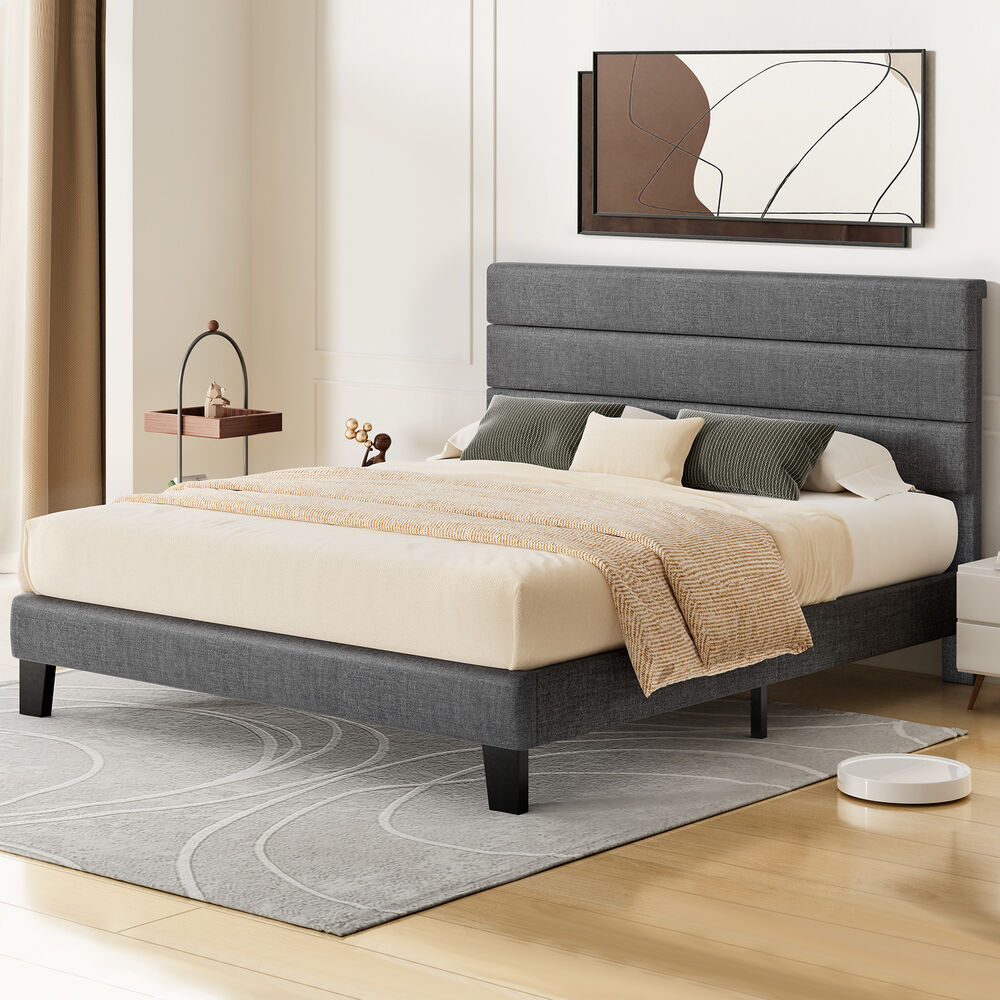 ALFORDSON Bed Frame Double Size Upholstered Platform Grey Fabric HARLENE