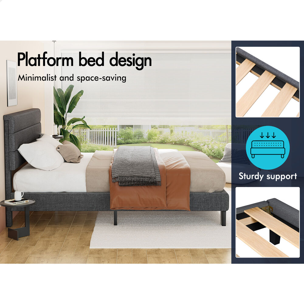 ALFORDSON Bed Frame Double Size Upholstered Platform Grey Fabric HARLENE