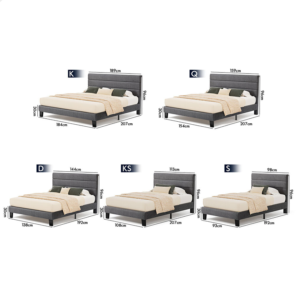 ALFORDSON Bed Frame Double Size Upholstered Platform Grey Fabric HARLENE
